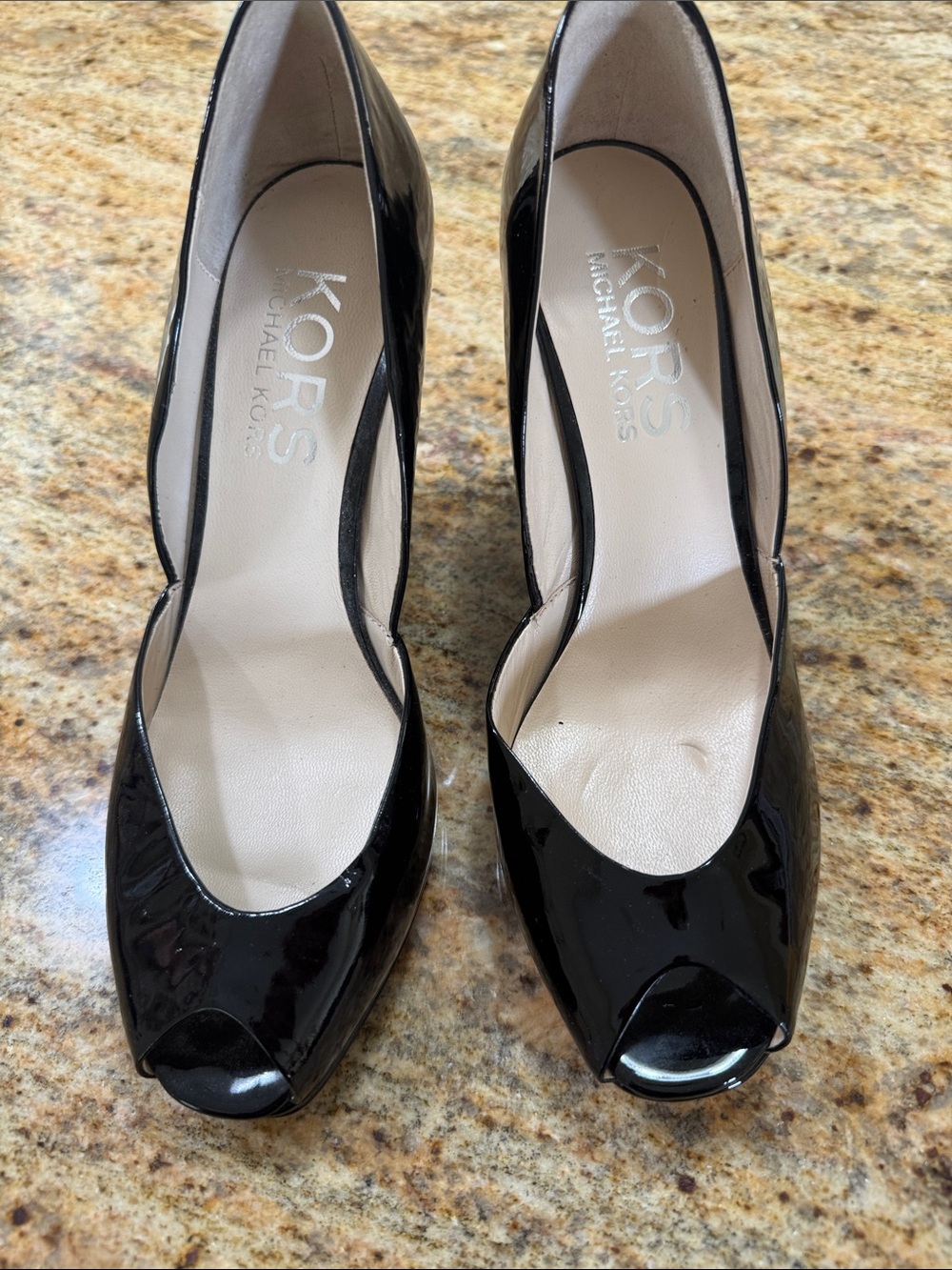 MICHAEL KORS Black Patent Peep-Toe Pumps - Classic Heel